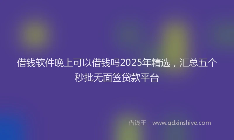 借钱软件晚上可以借钱吗2025年精选，汇总五个秒批无面签贷款平台