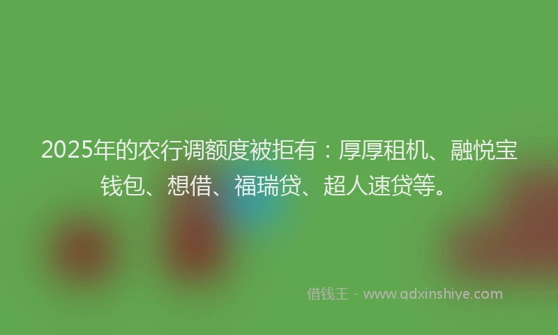 2025年的农行调额度被拒有：厚厚租机、融悦宝钱包、想借、福瑞贷、超人速贷等。