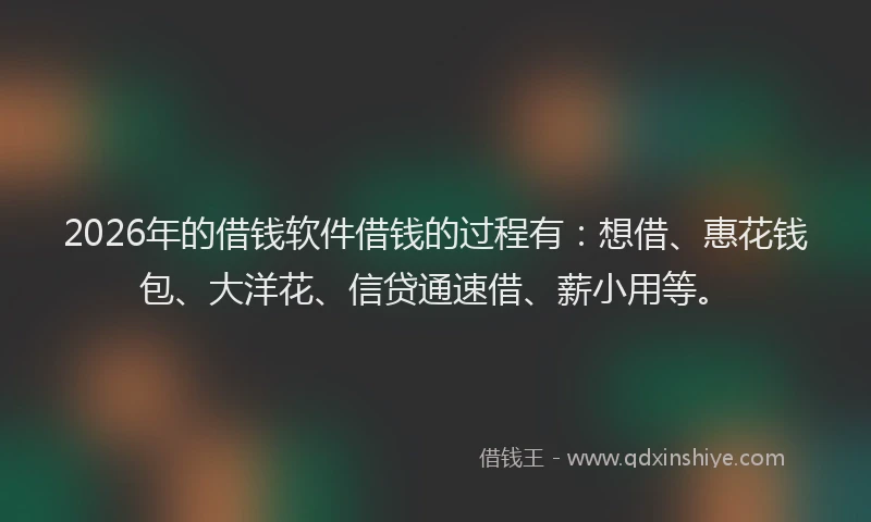 2026年的借钱软件借钱的过程有:想借、惠花钱包、大洋花、信贷通速借、薪小用等。
