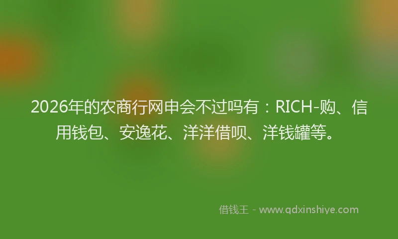 2026年的农商行网申会不过吗有:RICH-购、信用钱包、安逸花、洋洋借呗、洋钱罐等。