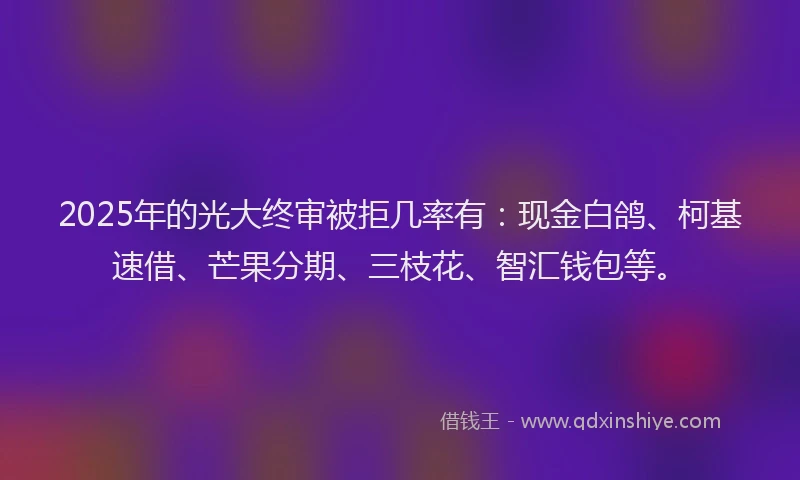 2025年的光大终审被拒几率有:现金白鸽、柯基速借、芒果分期、三枝花、智汇钱包等。