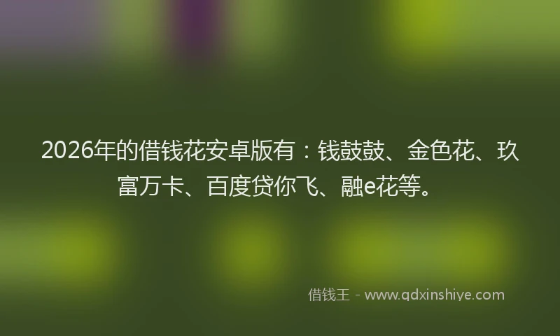 2026年的借钱花安卓版有:钱鼓鼓、金色花、玖富万卡、百度贷你飞、融e花等。