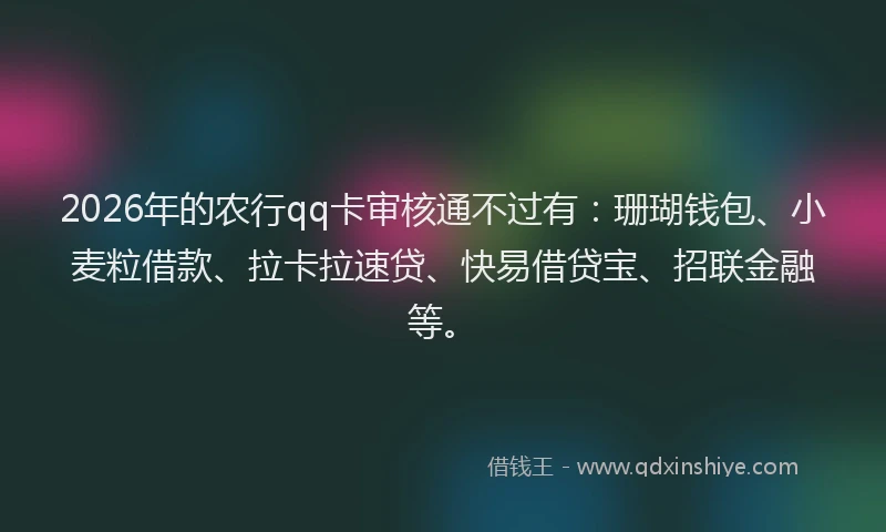 2026年的农行qq卡审核通不过有：珊瑚钱包、小麦粒借款、拉卡拉速贷、快易借贷宝、招联金融等。
