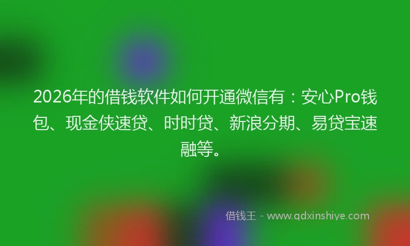 2026年的借钱软件如何开通微信有:安心Pro钱包、现金侠速贷、时时贷、新浪分期、易贷宝速融等。