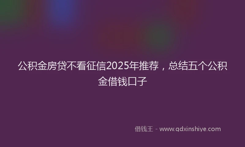 公积金房贷不看征信2025年推荐，总结五个公积金借钱口子