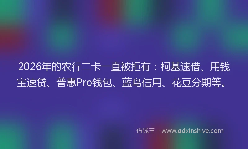 2026年的农行二卡一直被拒有:柯基速借、用钱宝速贷、普惠Pro钱包、蓝鸟信用、花豆分期等。