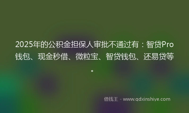 2025年的公积金担保人审批不通过有:智贷Pro钱包、现金秒借、微粒宝、智贷钱包、还易贷等。