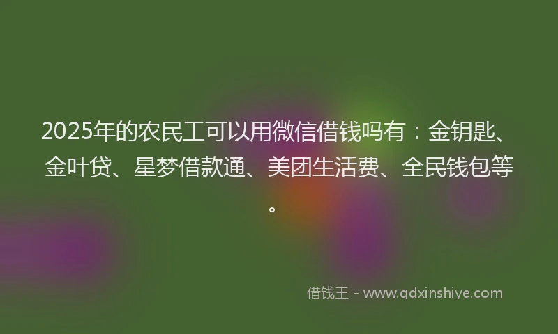 2025年的农民工可以用微信借钱吗有:金钥匙、金叶贷、星梦借款通、美团生活费、全民钱包等。