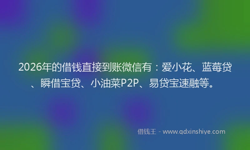 2026年的借钱直接到账微信有：爱小花、蓝莓贷、瞬借宝贷、小油菜P2P、易贷宝速融等。