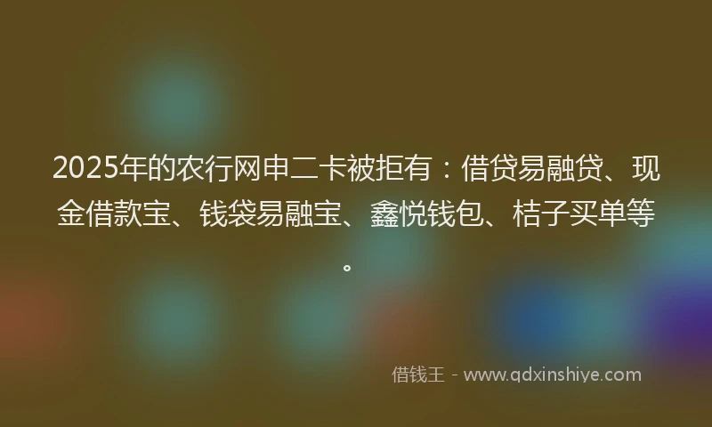 2025年的农行网申二卡被拒有：借贷易融贷、现金借款宝、钱袋易融宝、鑫悦钱包、桔子买单等。