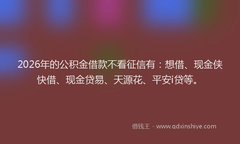 2026年的公积金借款不看征信有：想借、现金侠快借、现金贷易、天源花、平安i贷等。