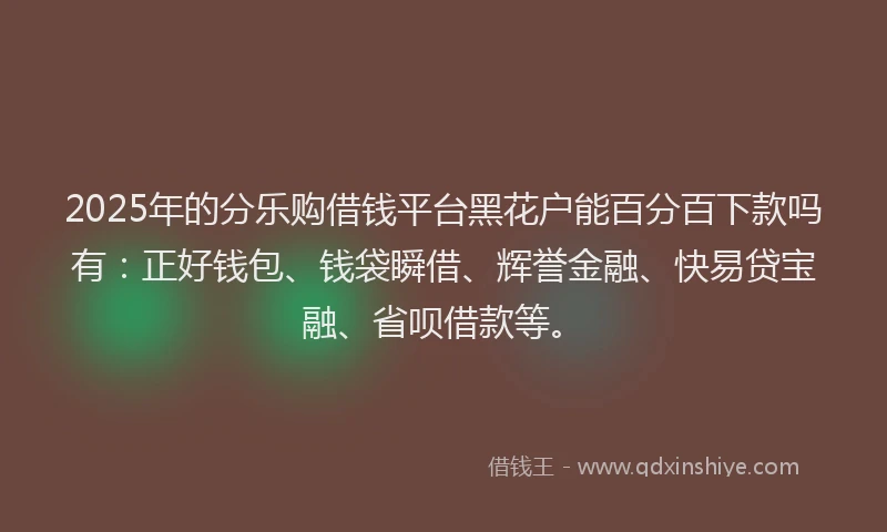 2025年的分乐购借钱平台黑花户能百分百下款吗有：正好钱包、钱袋瞬借、辉誉金融、快易贷宝融、省呗借款等。