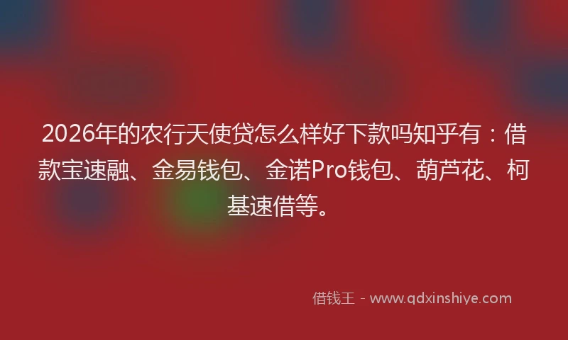 2026年的农行天使贷怎么样好下款吗知乎有：借款宝速融、金易钱包、金诺Pro钱包、葫芦花、柯基速借等。