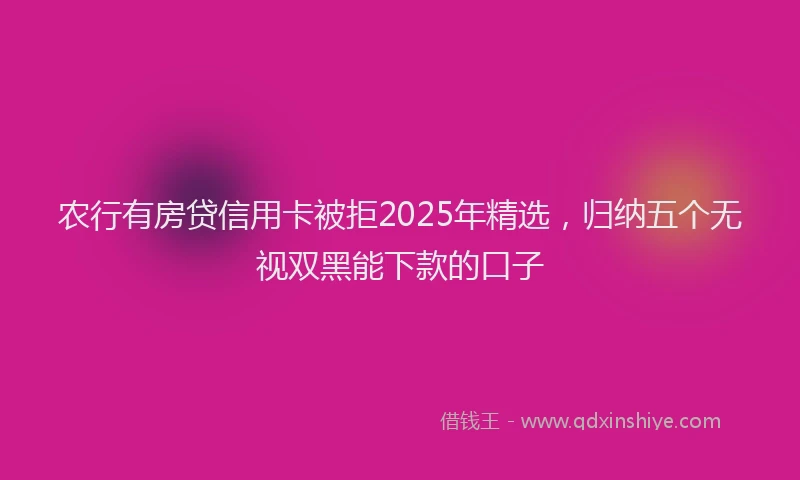 农行有房贷信用卡被拒2025年精选，归纳五个无视双黑能下款的口子
