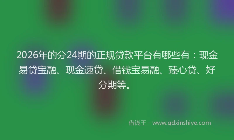 2026年的分24期的正规贷款平台有哪些有：现金易贷宝融、现金速贷、借钱宝易融、臻心贷、好分期等。