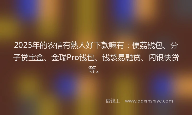 2025年的农信有熟人好下款嘛有：便荔钱包、分子贷宝盒、金瑞Pro钱包、钱袋易融贷、闪银快贷等。