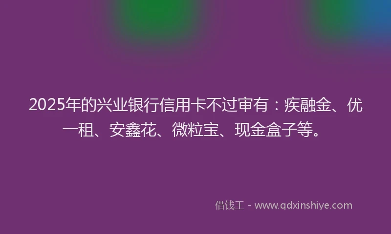 2025年的兴业银行信用卡不过审有：疾融金、优一租、安鑫花、微粒宝、现金盒子等。