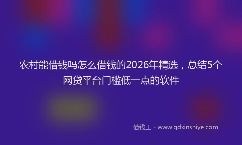 农村能借钱吗怎么借钱的2026年精选,总结5个网贷平台门槛低一点的软件