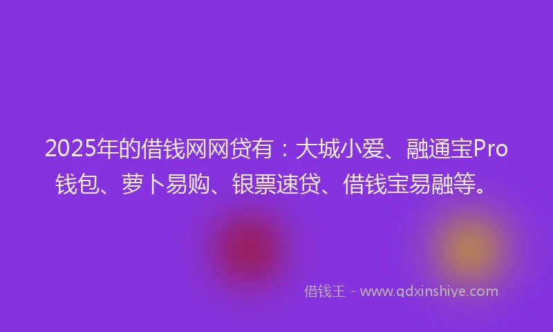 2025年的借钱网网贷有：大城小爱、融通宝Pro钱包、萝卜易购、银票速贷、借钱宝易融等。