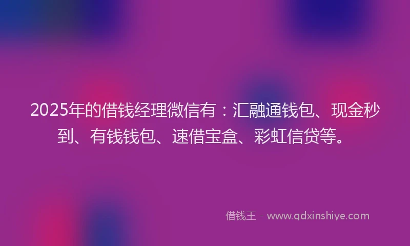 2025年的借钱经理微信有：汇融通钱包、现金秒到、有钱钱包、速借宝盒、彩虹信贷等。