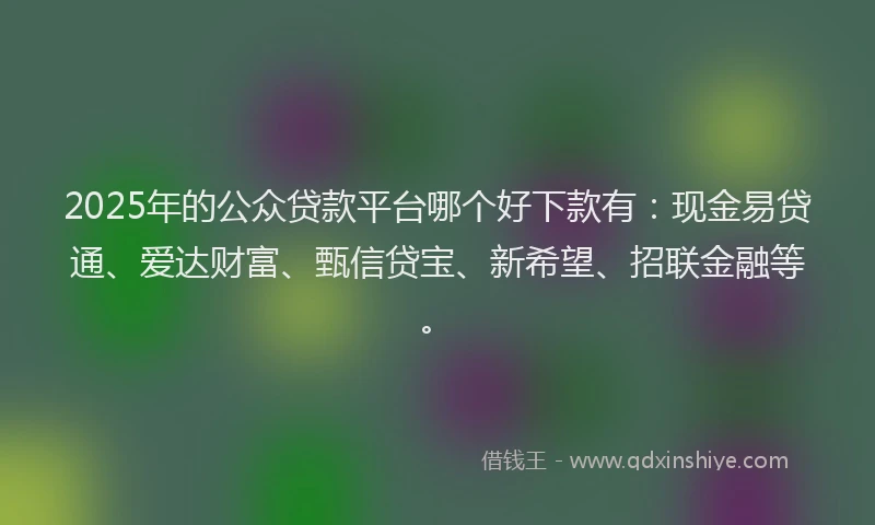 2025年的公众贷款平台哪个好下款有：现金易贷通、爱达财富、甄信贷宝、新希望、招联金融等。