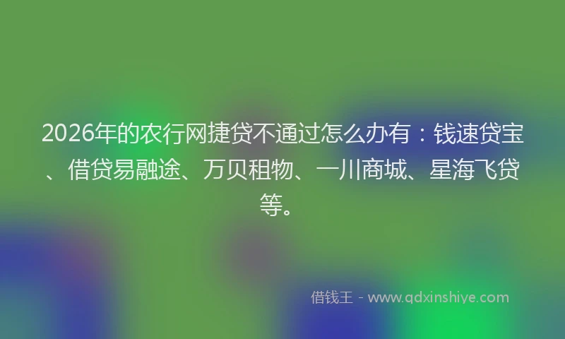 2026年的农行网捷贷不通过怎么办有：钱速贷宝、借贷易融途、万贝租物、一川商城、星海飞贷等。