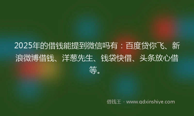 2025年的借钱能提到微信吗有：百度贷你飞、新浪微博借钱、洋葱先生、钱袋快借、头条放心借等。
