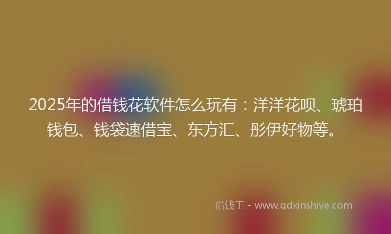 2025年的借钱花软件怎么玩有:洋洋花呗、琥珀钱包、钱袋速借宝、东方汇、彤伊好物等。