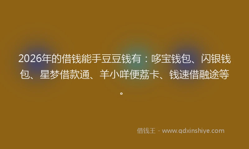 2026年的借钱能手豆豆钱有:哆宝钱包、闪银钱包、星梦借款通、羊小咩便荔卡、钱速借融途等。
