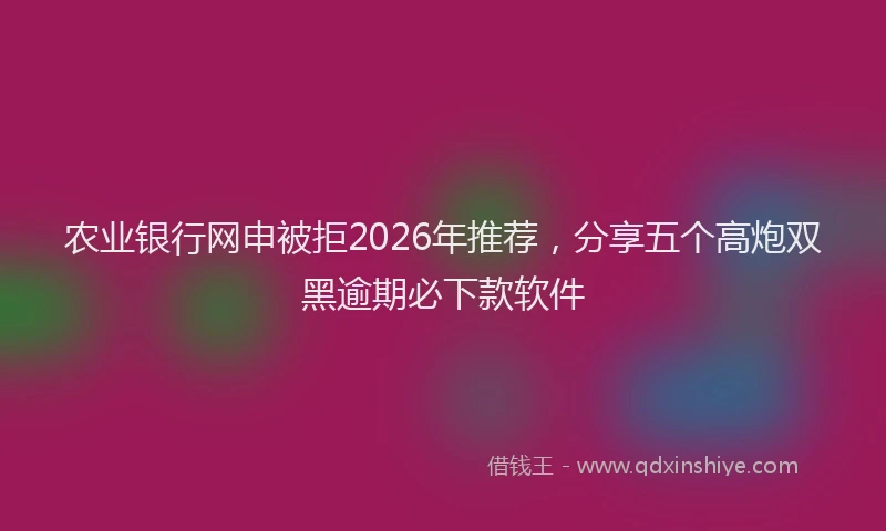 农业银行网申被拒2026年推荐,分享五个高炮双黑逾期必下款软件