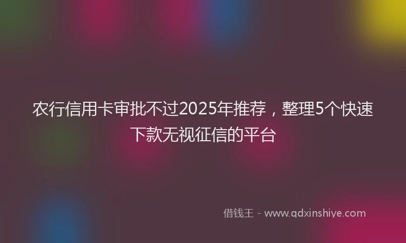 农行信用卡审批不过2025年推荐，整理5个快速下款无视征信的平台