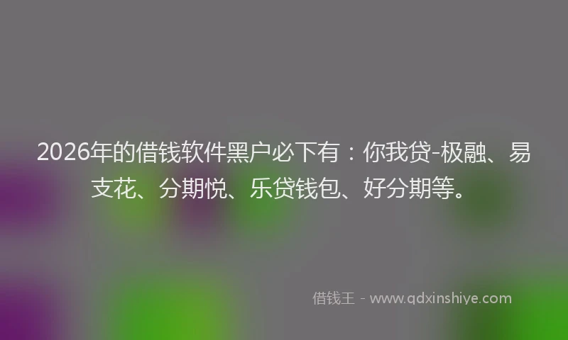 2026年的借钱软件黑户必下有：你我贷-极融、易支花、分期悦、乐贷钱包、好分期等。