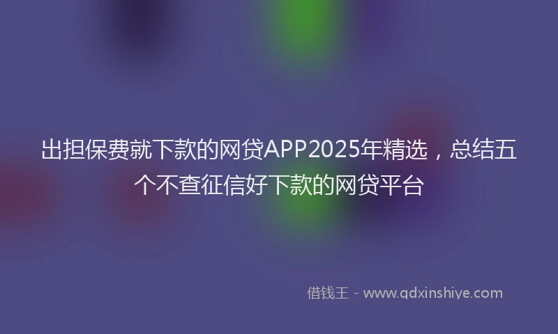 出担保费就下款的网贷APP2025年精选，总结五个不查征信好下款的网贷平台