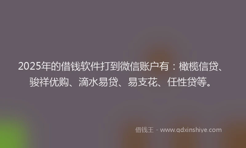 2025年的借钱软件打到微信账户有:橄榄信贷、骏祥优购、滴水易贷、易支花、任性贷等。