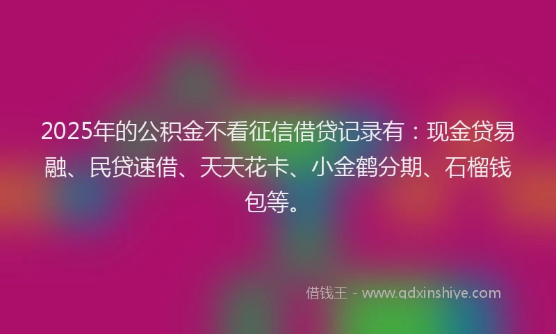 2025年的公积金不看征信借贷记录有:现金贷易融、民贷速借、天天花卡、小金鹤分期、石榴钱包等。