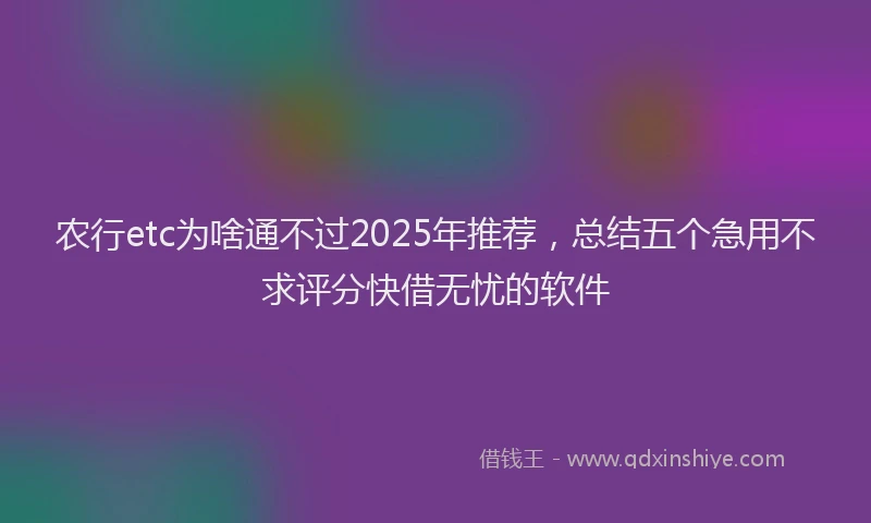 农行etc为啥通不过2025年推荐,总结五个急用不求评分快借无忧的软件