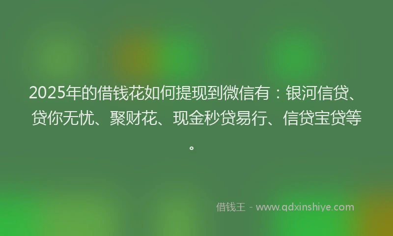 2025年的借钱花如何提现到微信有:银河信贷、贷你无忧、聚财花、现金秒贷易行、信贷宝贷等。