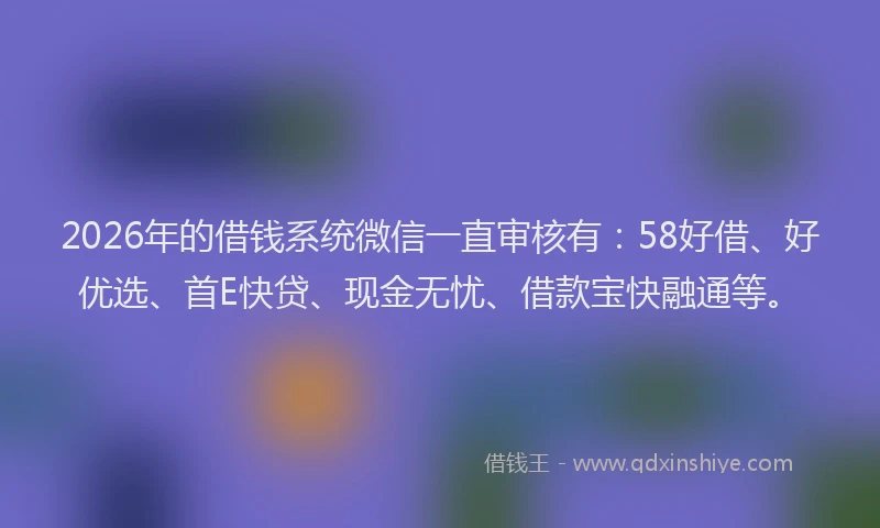 2026年的借钱系统微信一直审核有：58好借、好优选、首E快贷、现金无忧、借款宝快融通等。