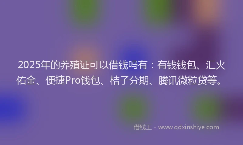 2025年的养殖证可以借钱吗有:有钱钱包、汇火佑金、便捷Pro钱包、桔子分期、腾讯微粒贷等。