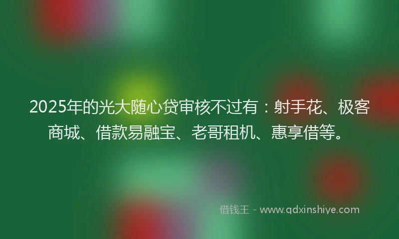 2025年的光大随心贷审核不过有：射手花、极客商城、借款易融宝、老哥租机、惠享借等。