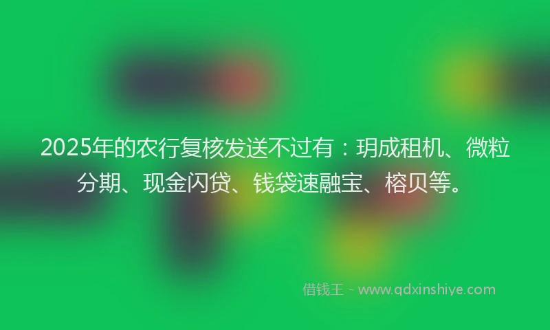 2025年的农行复核发送不过有:玥成租机、微粒分期、现金闪贷、钱袋速融宝、榕贝等。