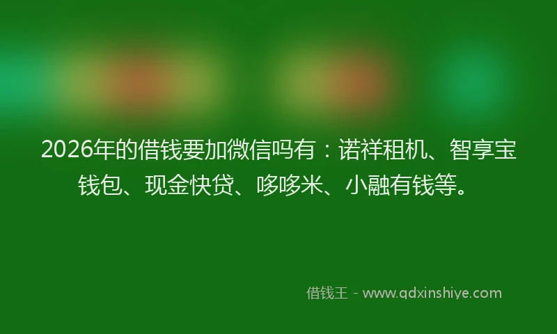 2026年的借钱要加微信吗有：诺祥租机、智享宝钱包、现金快贷、哆哆米、小融有钱等。