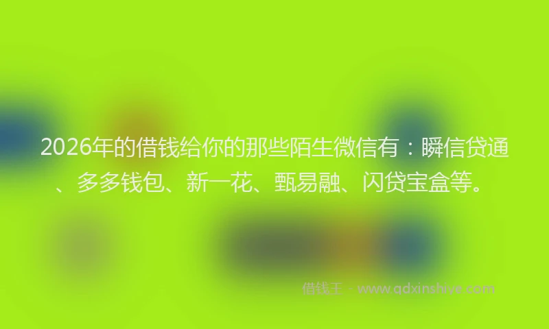2026年的借钱给你的那些陌生微信有：瞬信贷通、多多钱包、新一花、甄易融、闪贷宝盒等。