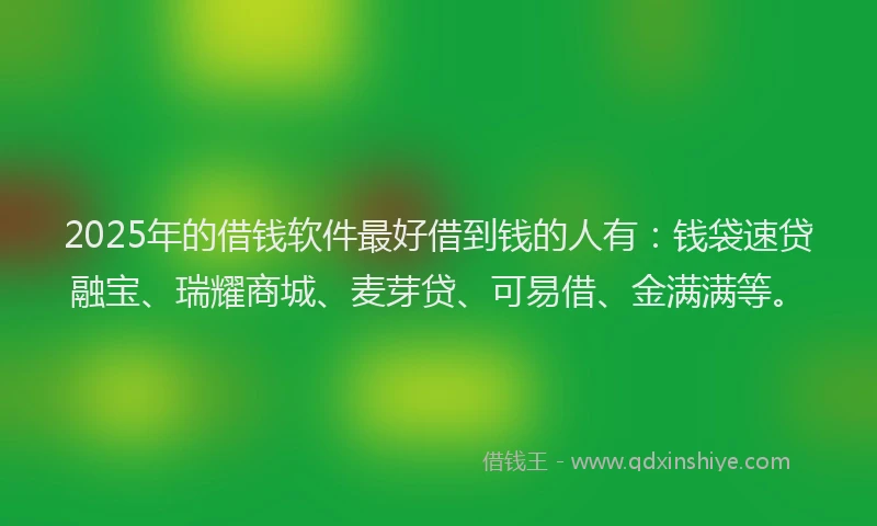 2025年的借钱软件最好借到钱的人有:钱袋速贷融宝、瑞耀商城、麦芽贷、可易借、金满满等。