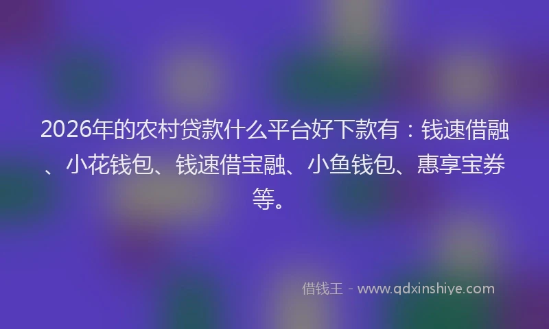 2026年的农村贷款什么平台好下款有:钱速借融、小花钱包、钱速借宝融、小鱼钱包、惠享宝券等。