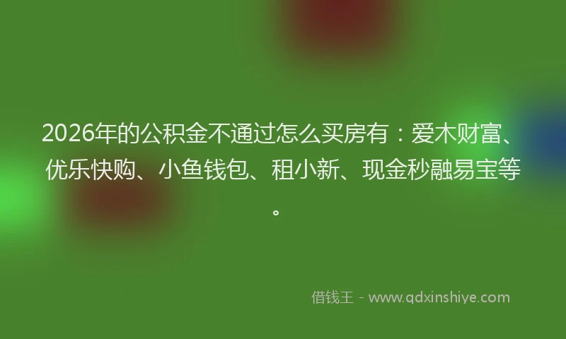 2026年的公积金不通过怎么买房有：爱木财富、优乐快购、小鱼钱包、租小新、现金秒融易宝等。