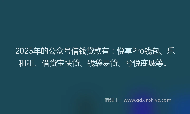 2025年的公众号借钱贷款有：悦享Pro钱包、乐租租、借贷宝快贷、钱袋易贷、兮悦商城等。