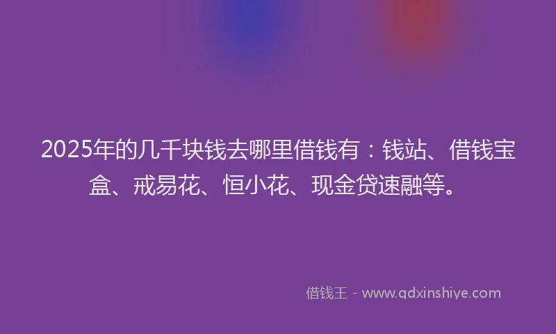 2025年的几千块钱去哪里借钱有：钱站、借钱宝盒、戒易花、恒小花、现金贷速融等。
