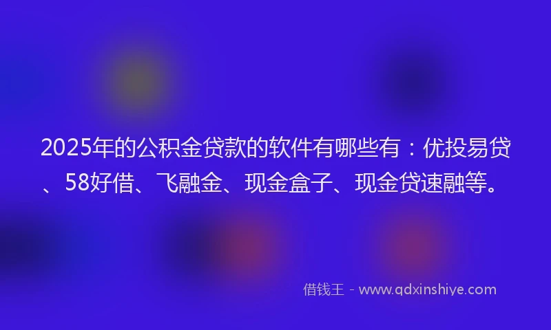 2025年的公积金贷款的软件有哪些有：优投易贷、58好借、飞融金、现金盒子、现金贷速融等。
