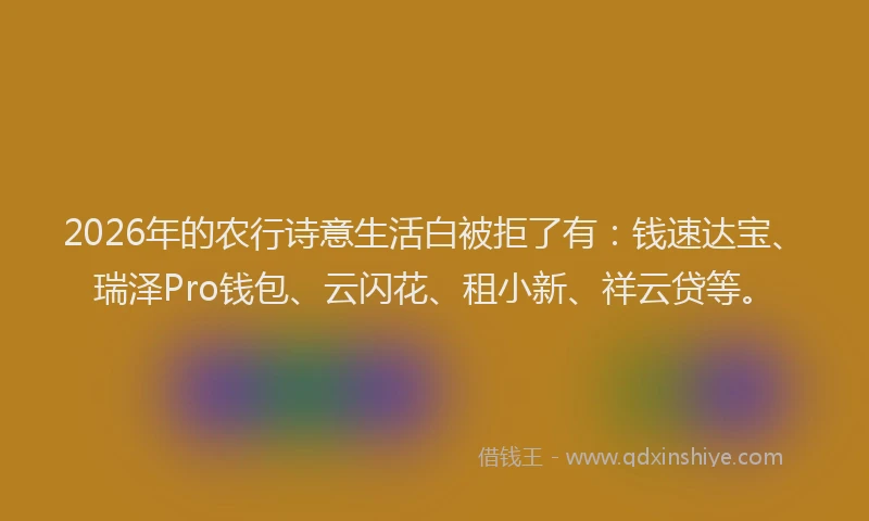 2026年的农行诗意生活白被拒了有：钱速达宝、瑞泽Pro钱包、云闪花、租小新、祥云贷等。